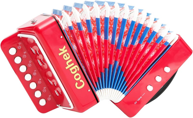 Coghek أكورديون ميني أحمر للأطفال 10 مفاتيح لعبة موسيقية مدمجة متينة للمبتدئين - Image 1